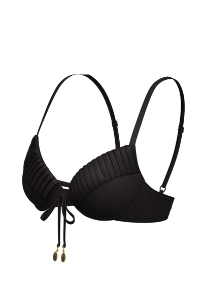Core Solid Black Pintuck Tied Bikini Top