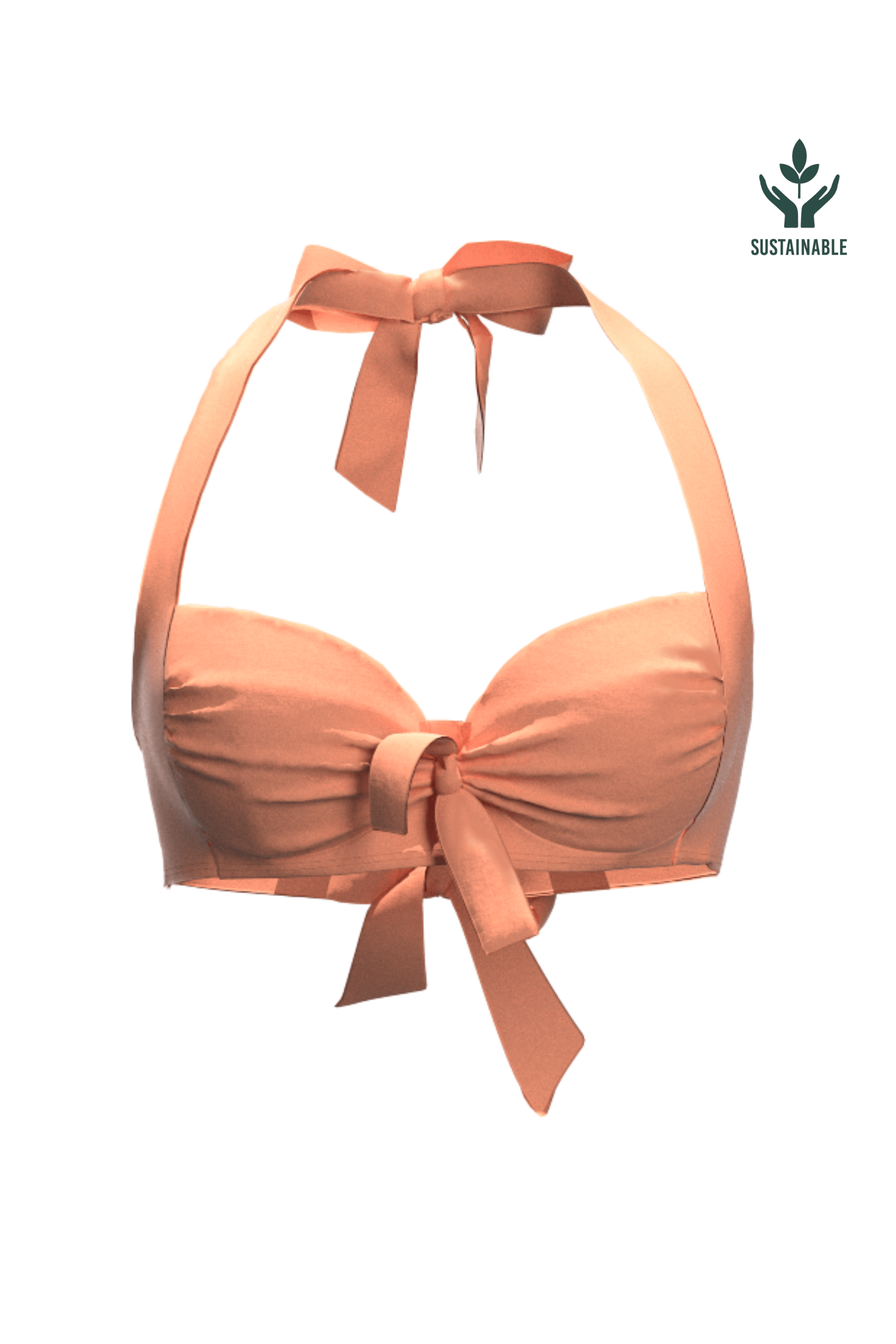 Core Solid Deep Peach Tied Halter Bikini Top
