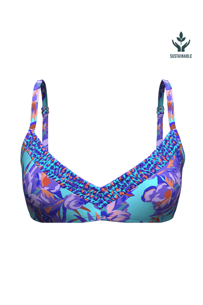 Joyful Florals Blue Smocking Bikini Top