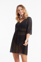 Sunseeker Crochet Black Waist Tied Kaftan