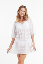 Sunseeker Crochet White Waist Tied Kaftan