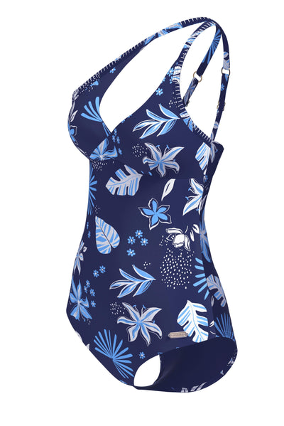 Onepiece South Pacific Palm Navy One Shoulder One piece - Sunseeker