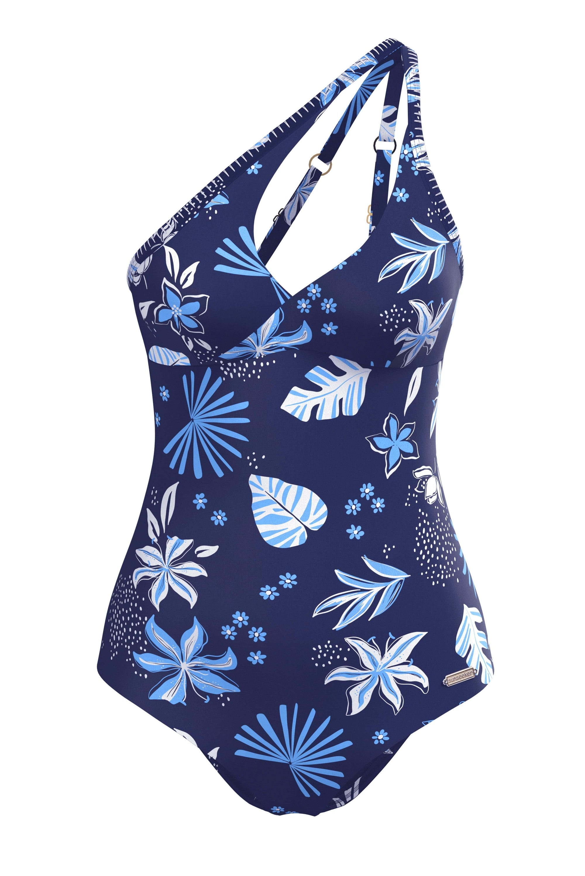 South Pacific Palm Navy One Shoulder One piece
