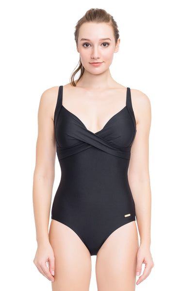 Onepiece Core Solid Black Cross Front One Piece - Sunseeker
