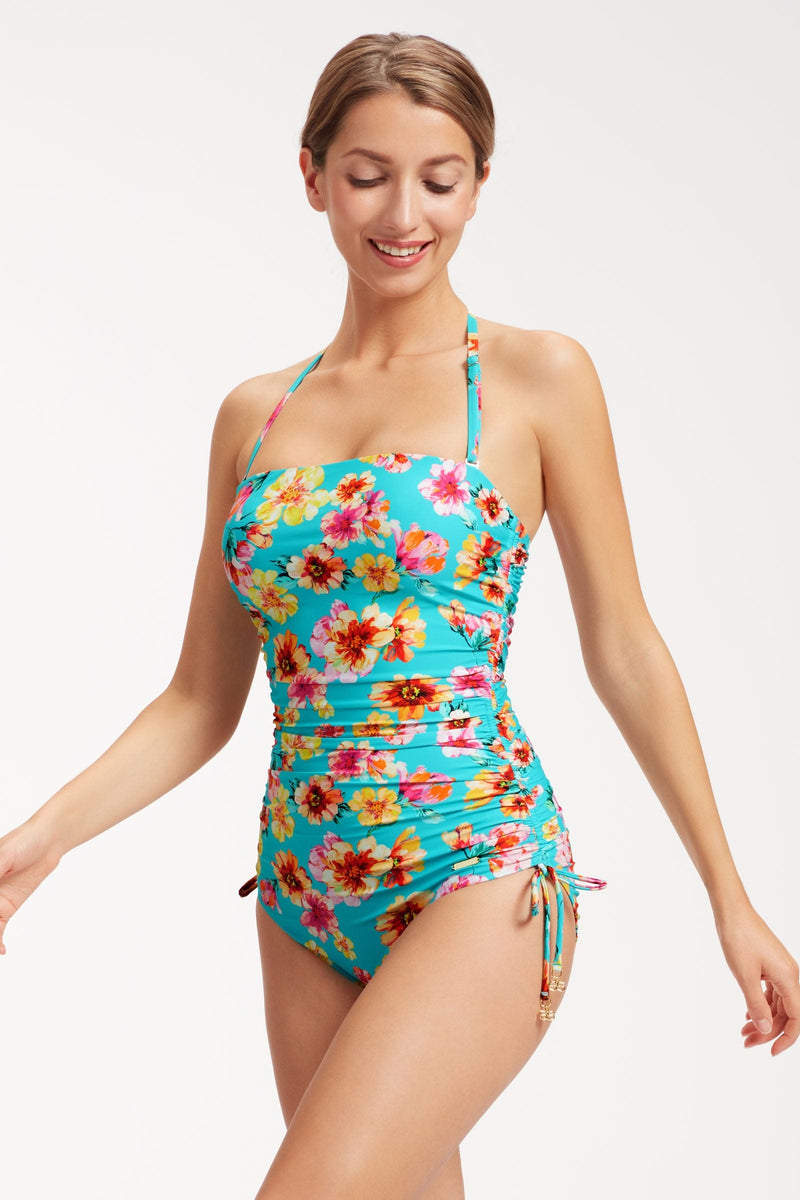 Vibrant Vacation Sky Blue Ruched Underwire One piece