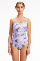 Sunseeker Elevated Animal Persian Violet Ruched Underwire One piece