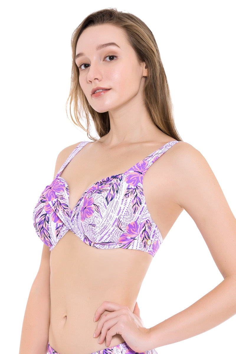 South Pacific Hibiscus Purple Plus Cup Underwire Bikini Top