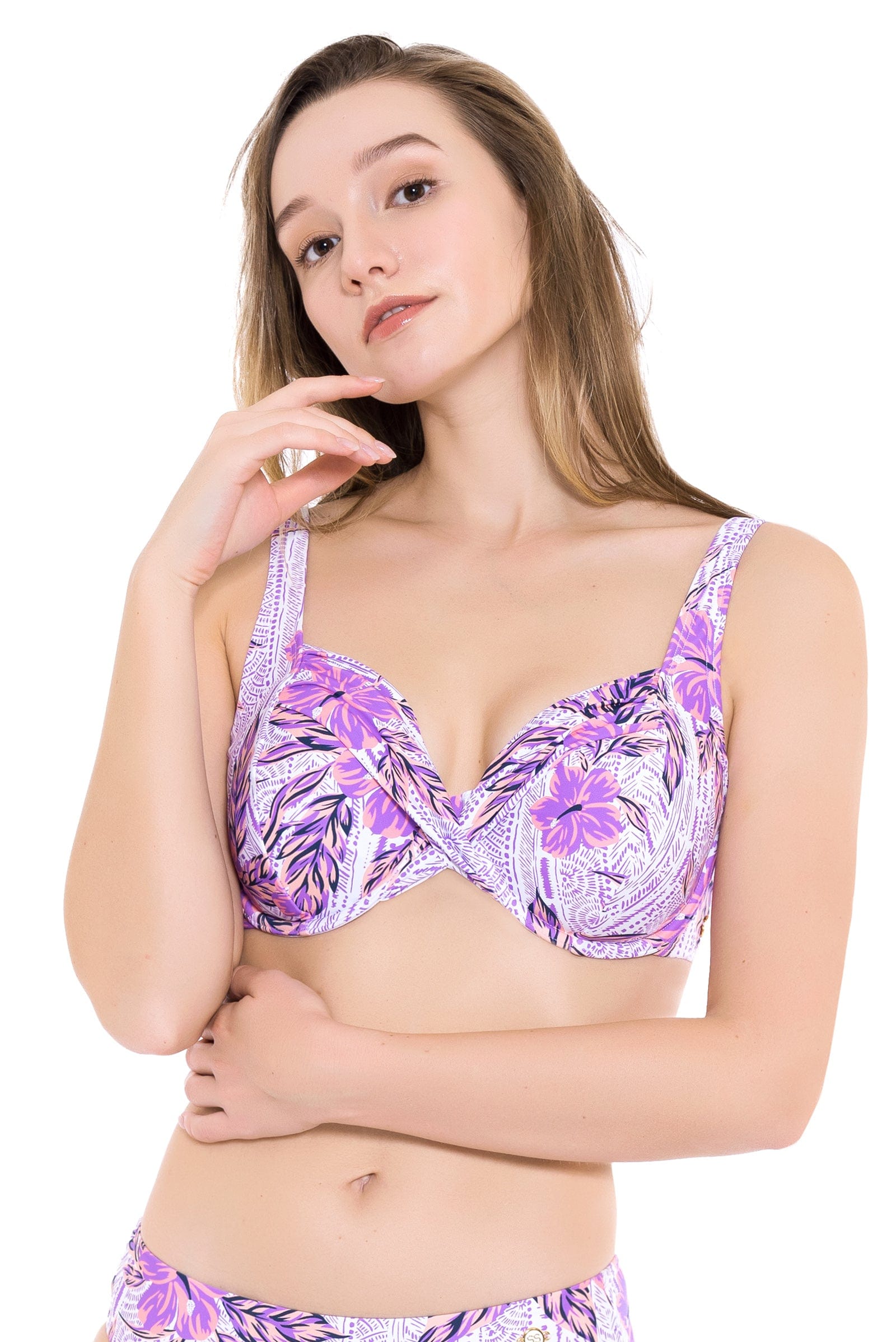 South Pacific Hibiscus Purple Plus Cup Underwire Bikini Top