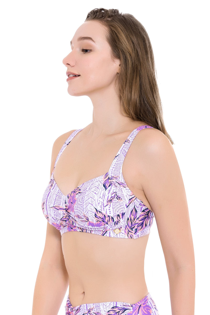 South Pacific Hibiscus Purple Plus Cup Bikini Top