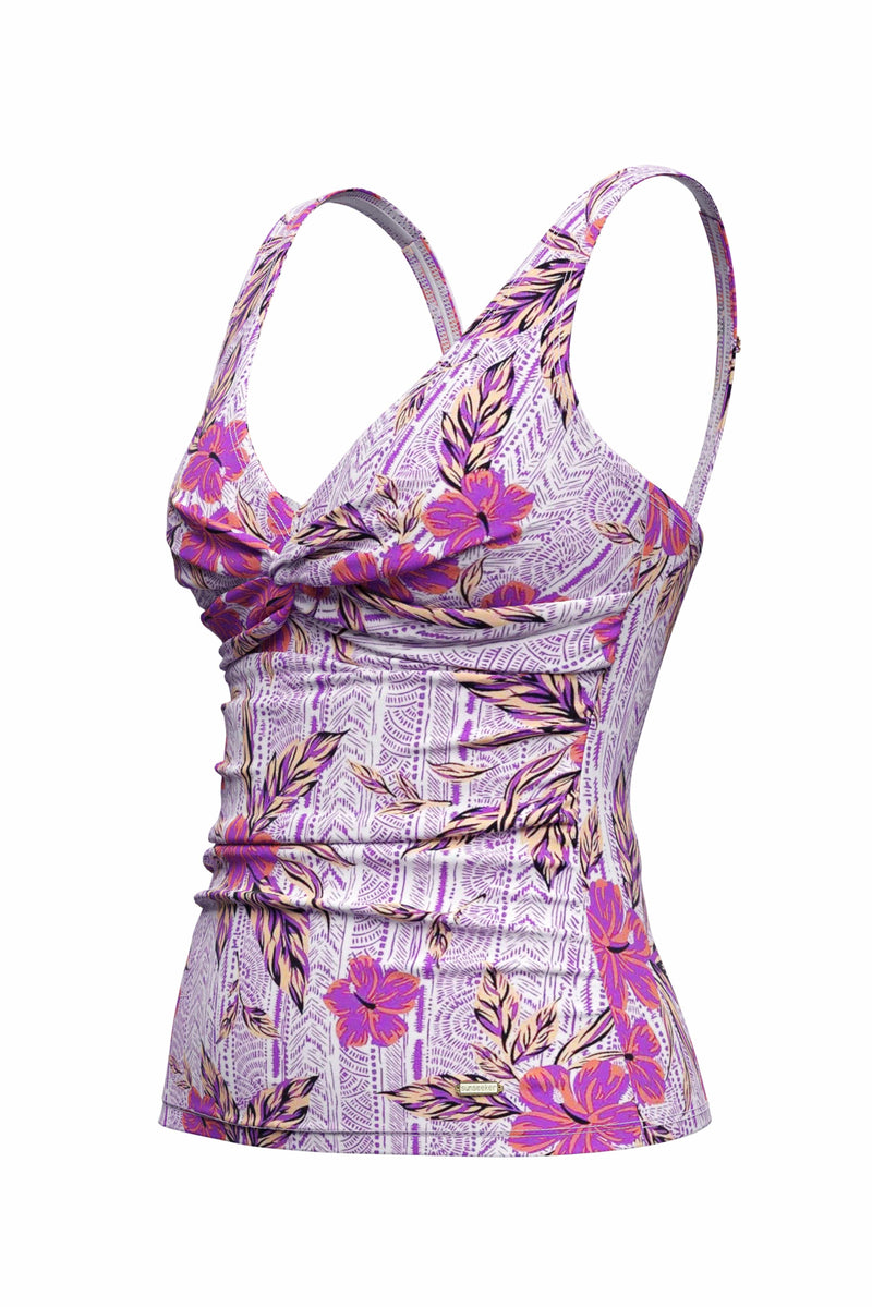 South Pacific Hibiscus Purple Plus Cup Tankini Top