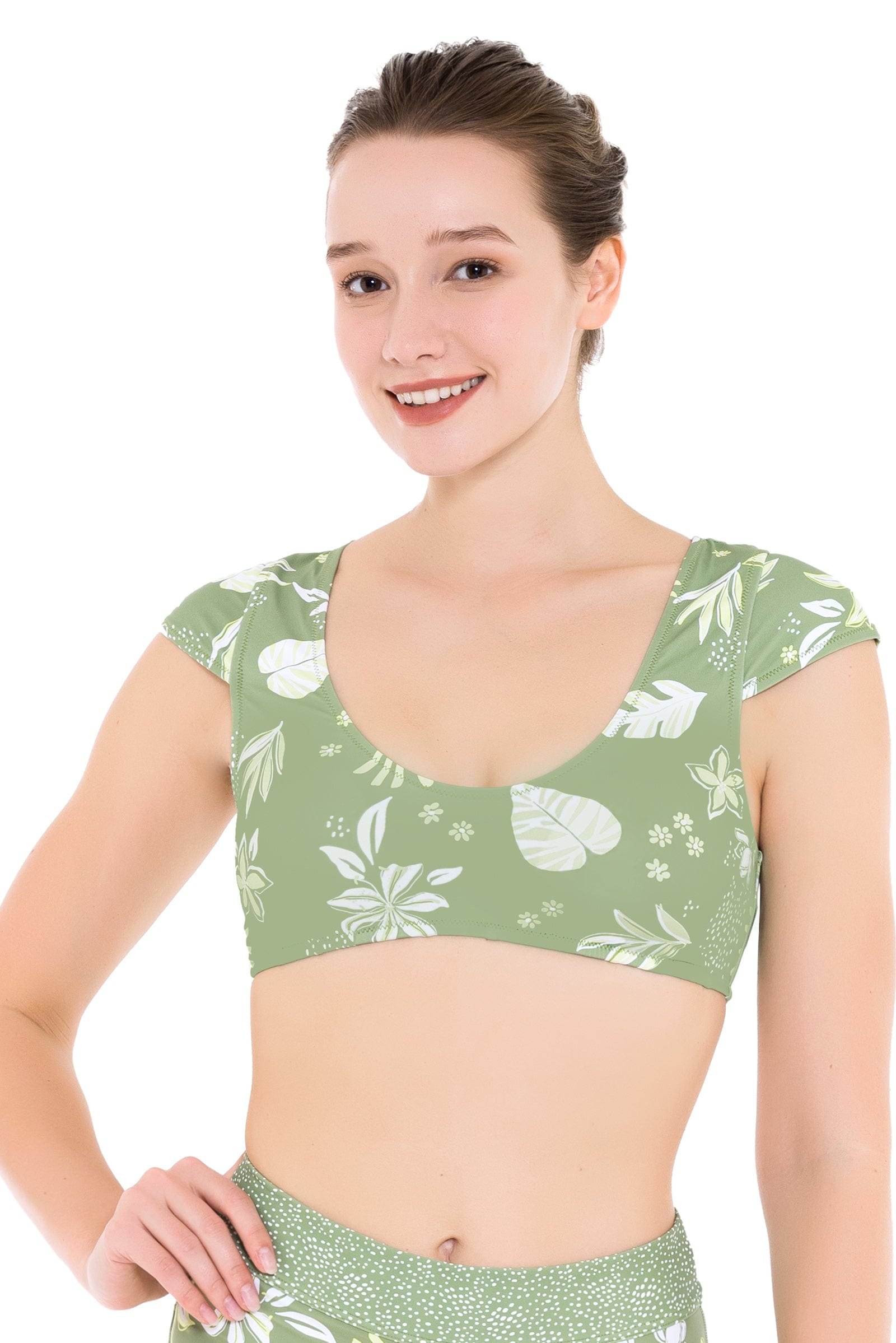 South Pacific Palm Moss Cap Sleeves Top