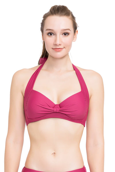 Bikini Tops Core Solid Sangria Halter Bikini Top - Sunseeker