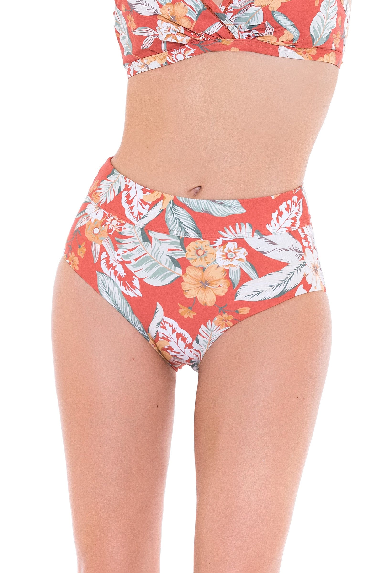 Bikini Bottoms Sunkissed Tropics Rust High Waisted Full Classic Pant - Sunseeker