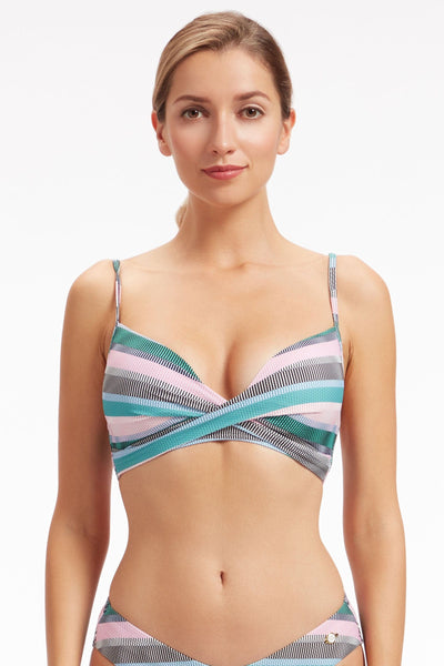 Bikini Tops Baydere Stripe Pink Cross Front Bikini Top - Sunseeker
