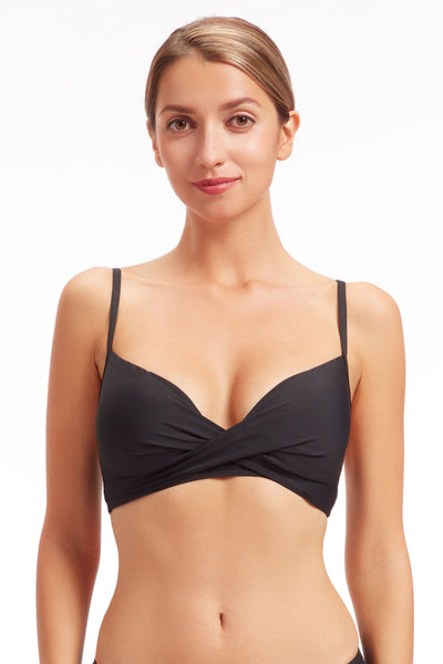 Bikini Tops Core Solid Black Cross Front Bikini Top - Sunseeker