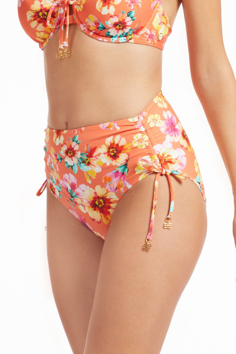 Bikini Bottoms Vibrant Vacation Spicy Orange Ruched Full Classic Pant - Sunseeker