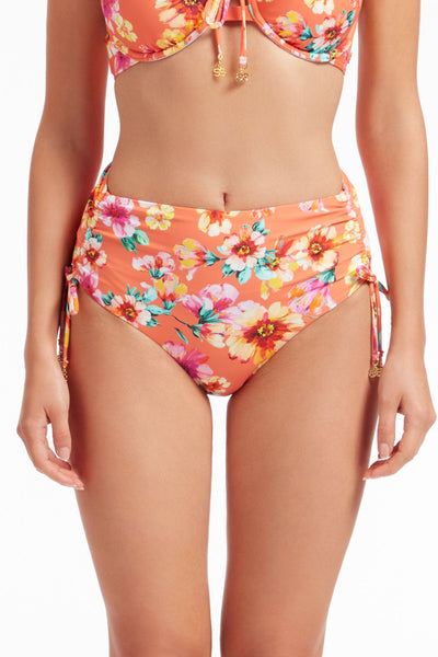 Bikini Bottoms Vibrant Vacation Spicy Orange Ruched Full Classic Pant - Sunseeker