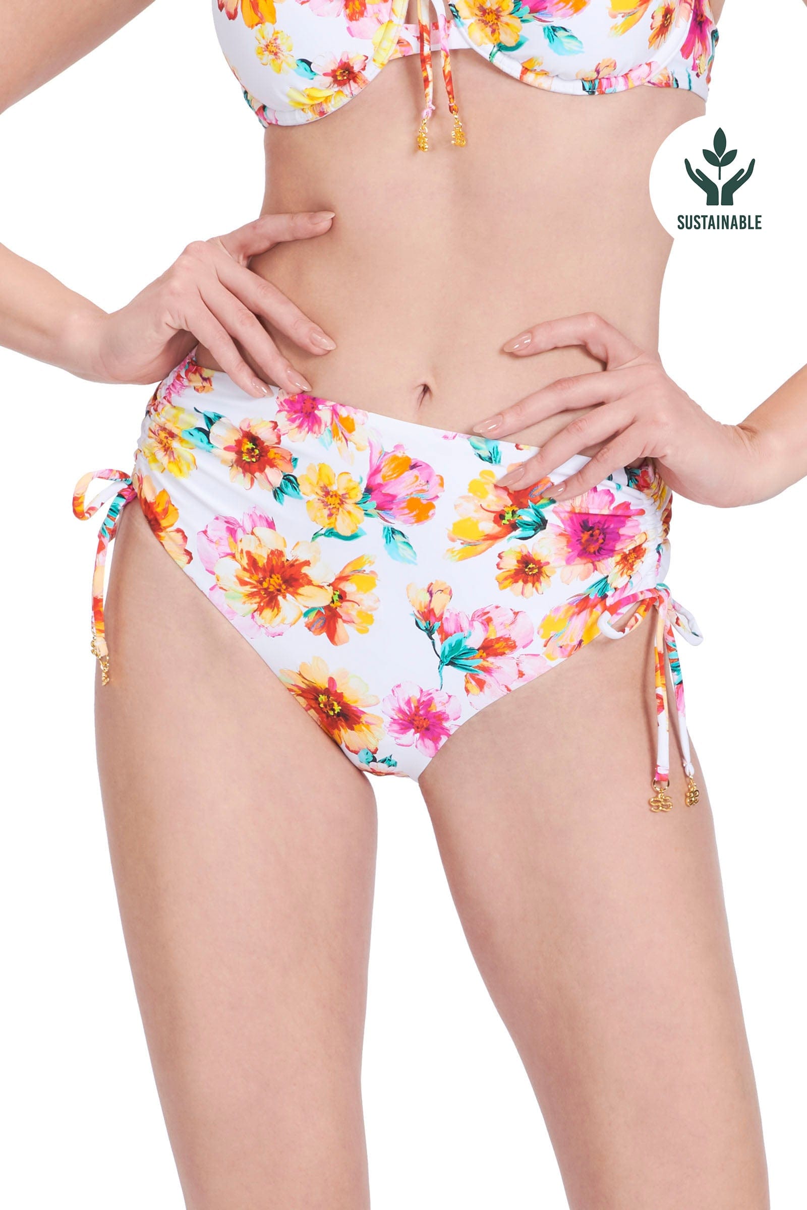 Bikini Bottoms Vibrant Vacation White Ruched Full Classic Pant - Sunseeker