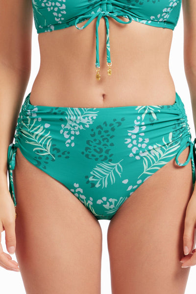 Bikini Bottoms Elevated Animal Porcelain Green Ruched Full Classic Pant - Sunseeker