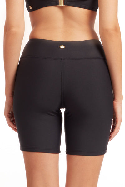 Bikini Bottoms Core Solid Black High Waist Bike Short - Sunseeker