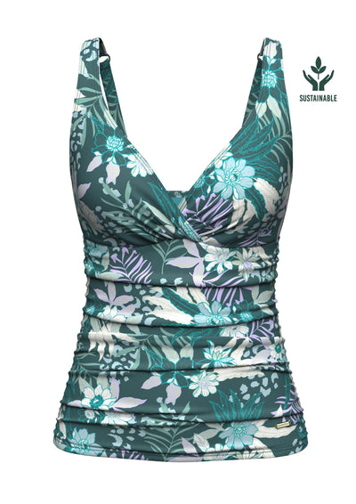 Plus Cup Bikini Tops Elevated Tropics Tropical Green Plus Cup Tankini Top - Sunseeker