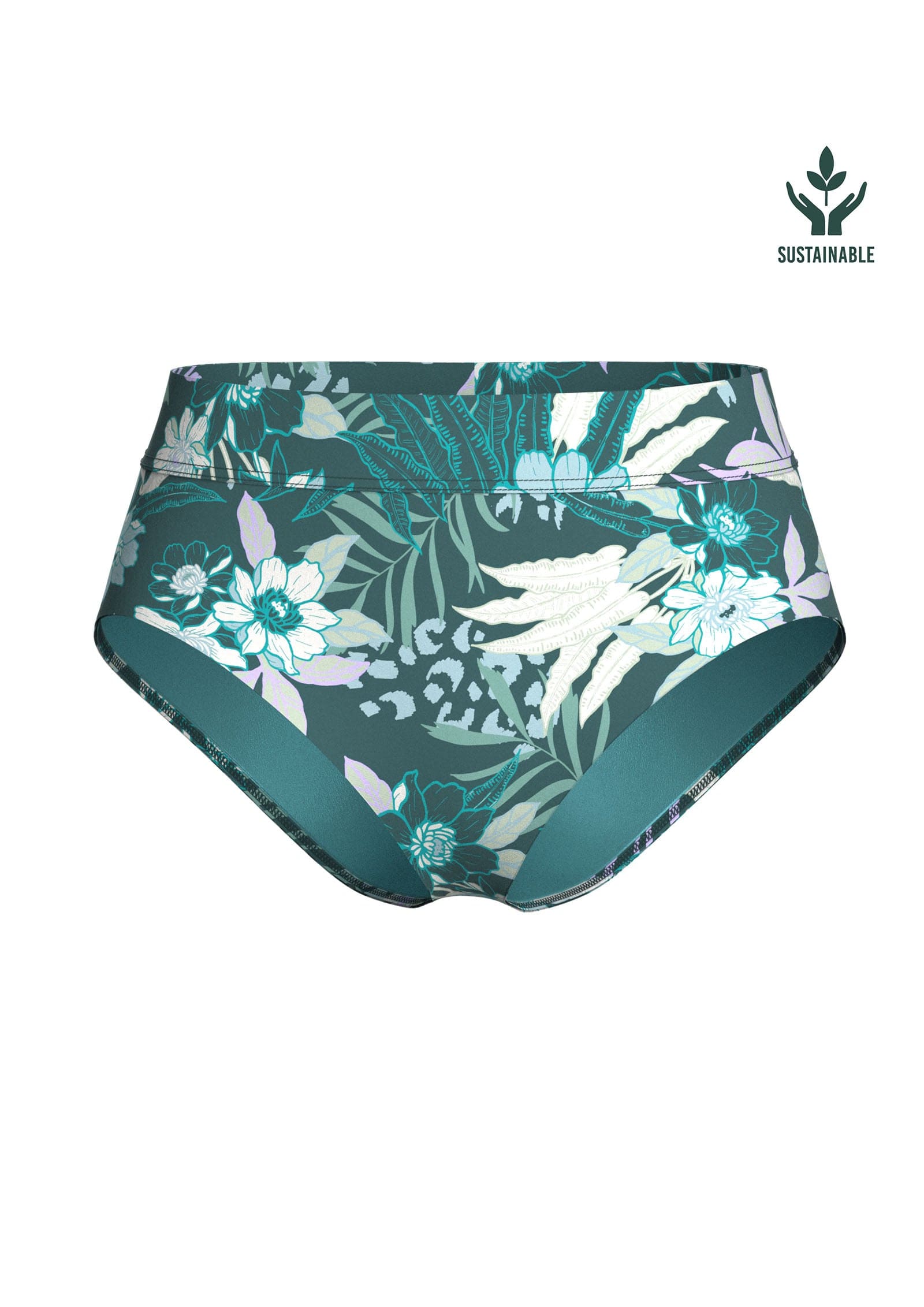 Bikini Bottoms Elevated Tropics Tropical Green High Waisted Full Classic Pant - Sunseeker