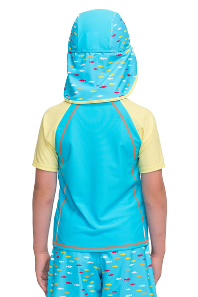 Boys Tops Sea short sleeve swim shirt with hat - Sunseeker