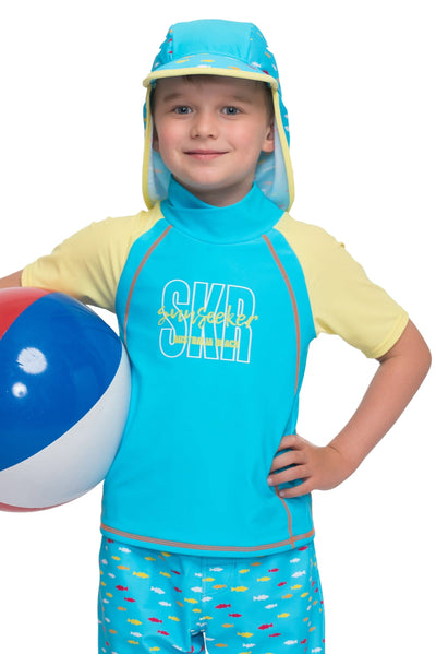 Boys Tops Sea short sleeve swim shirt with hat - Sunseeker