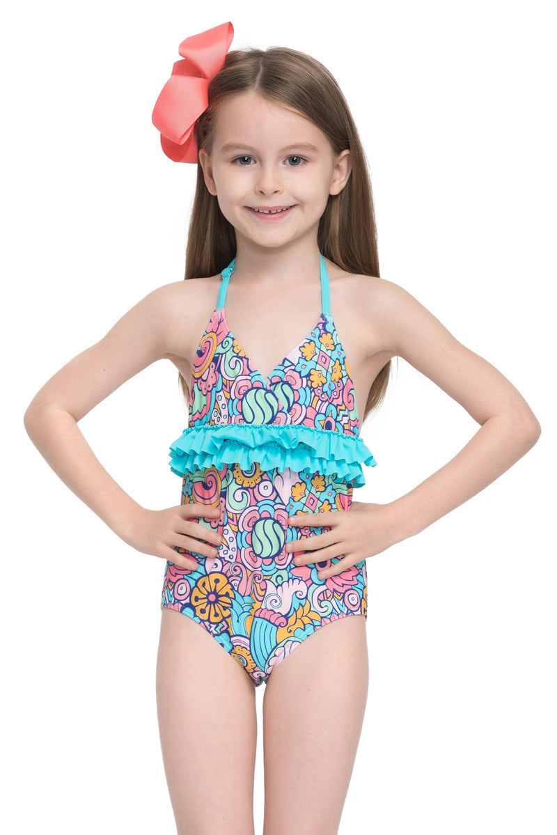 Girls Swimsuits Doodle fun ruffles swimsuit - Sunseeker