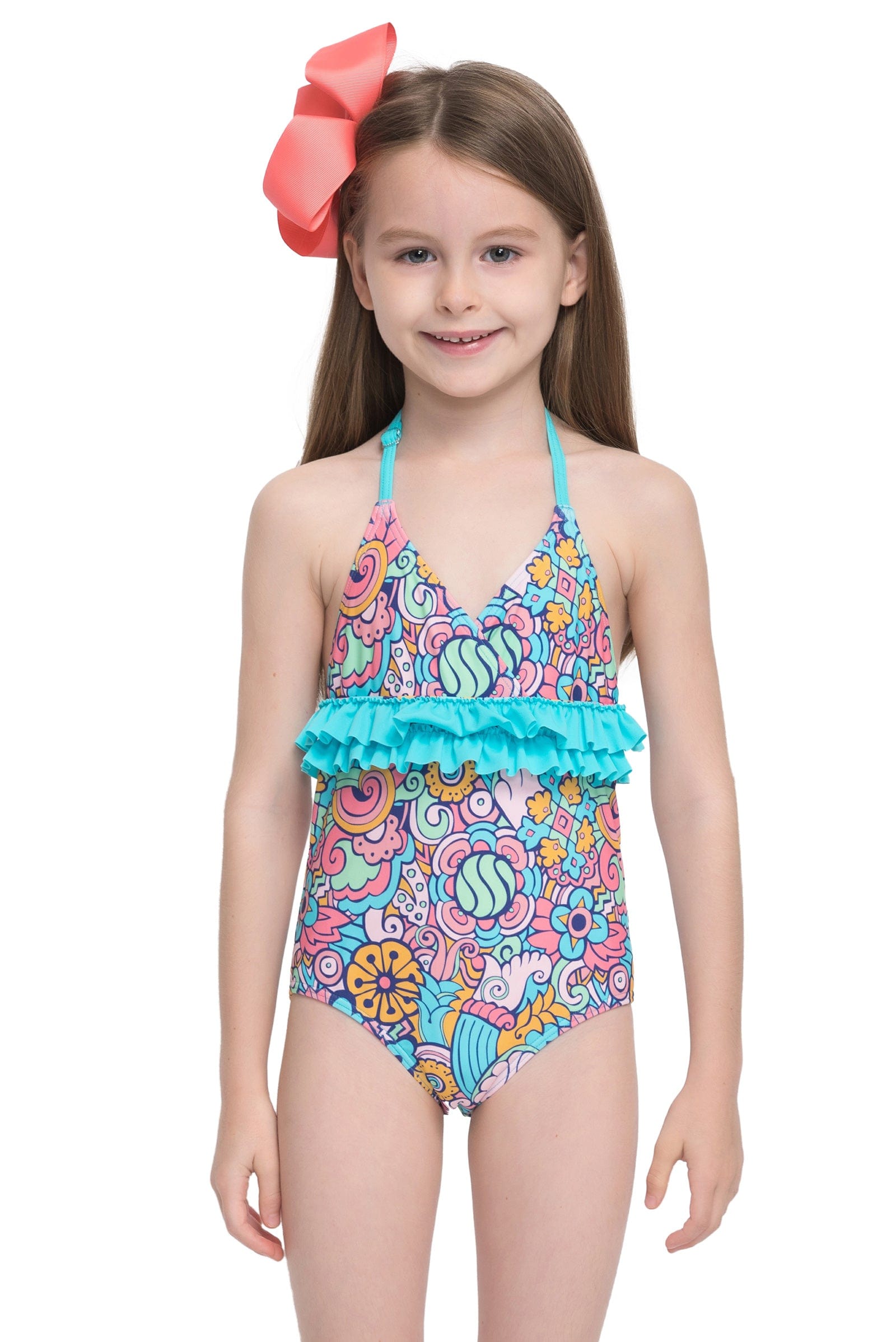 Girls Swimsuits Doodle fun ruffles swimsuit - Sunseeker