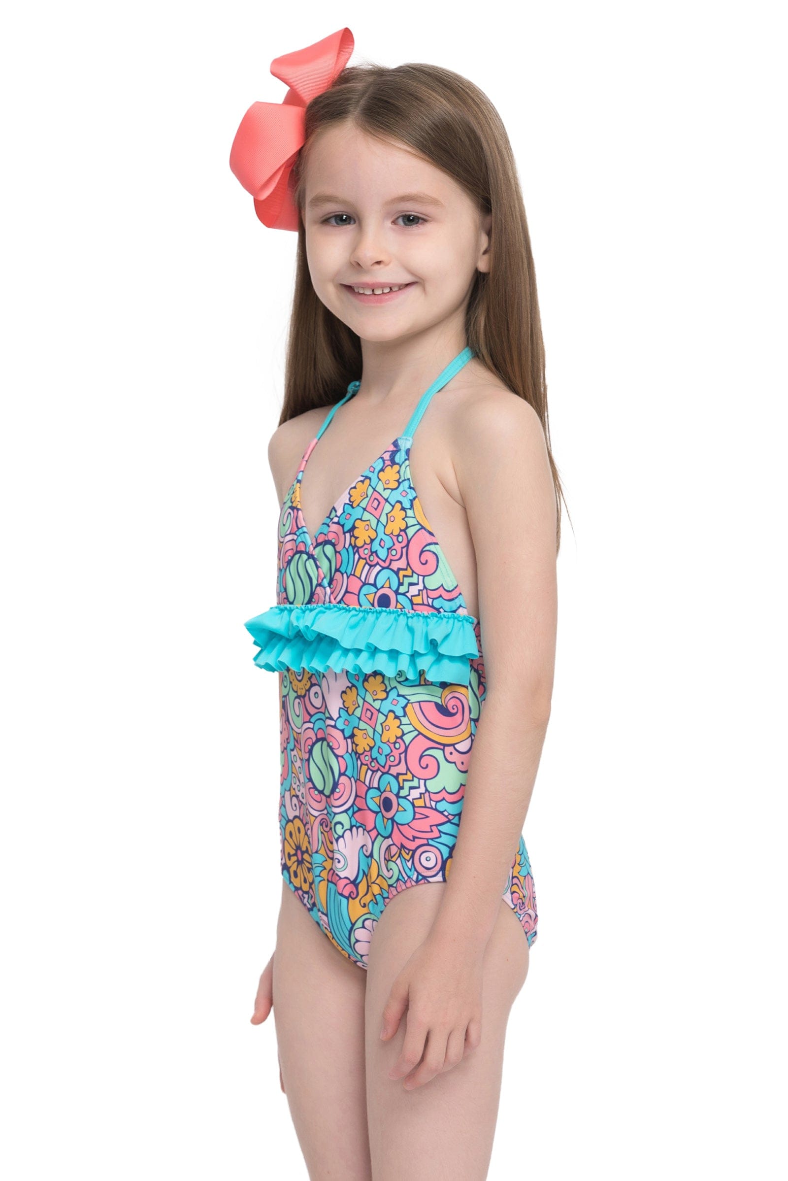 Spring blossom short sleeve rash guard with bikini 3-piece set