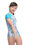 Girls Swimsuits Sunseeker logo print short sleeve one piece rash guard - Sunseeker