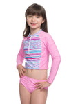 Girls Bikini Sets Spring blossom long sleeve zip up rash guard set - Sunseeker
