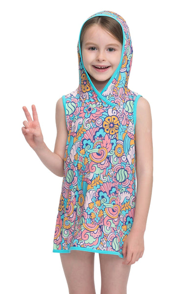 Girls beachwear Doodle fun hooded beach dress - Sunseeker