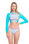 Bikini Set Sports Aqua Green Long Sleeves 2 Pieces Rash Guard Set - Sunseeker