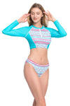 Bikini Set Sports Aqua Green Long Sleeves 2 Pieces Rash Guard Set - Sunseeker